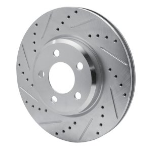 Chrysler 300 Brake Rotor (1) - Front Left - R1 Concepts - Drilled & Slotted - Silver - `05-`23